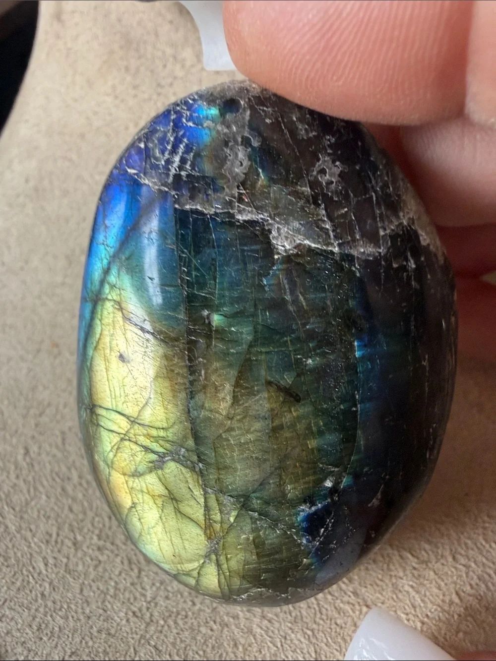 Natural Rainbow Labradorite Decorative Palm Stone!